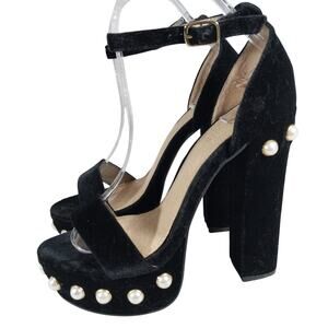 CHARLOTTE RUSSE! BLACK VELVET & JUMBO PEARLS PLATFORM CHUNKY HEELS! SZ 6M